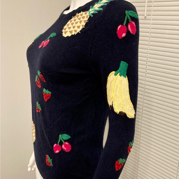 Talbots Sweater Fruit Print Embellished 3/4 Sleeves Navy Cotton Blend Size- XS - Picture 5 of 12